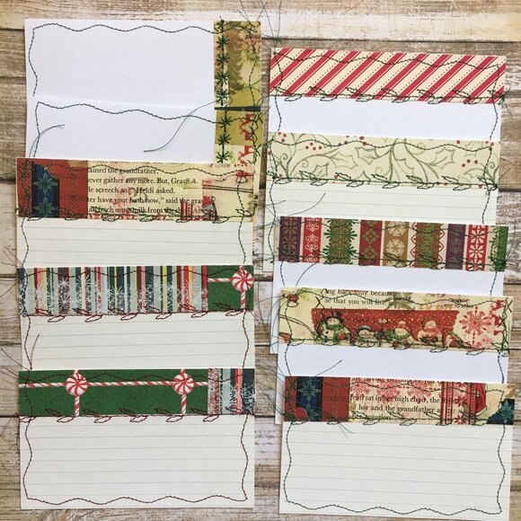 Lot 10 Christmas Junk Journal Note Cards Handmade Sewn Ephemera u Craft Scrapboo - Picture 3 of 6